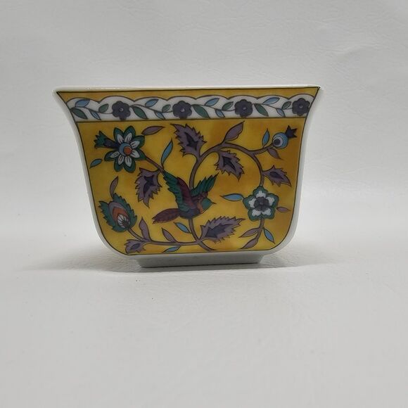 Vintage Silk Road Takahashi 2 Pc Ceramic Dish Set Floral Bird Hand Decorated - Picture 2 of 13